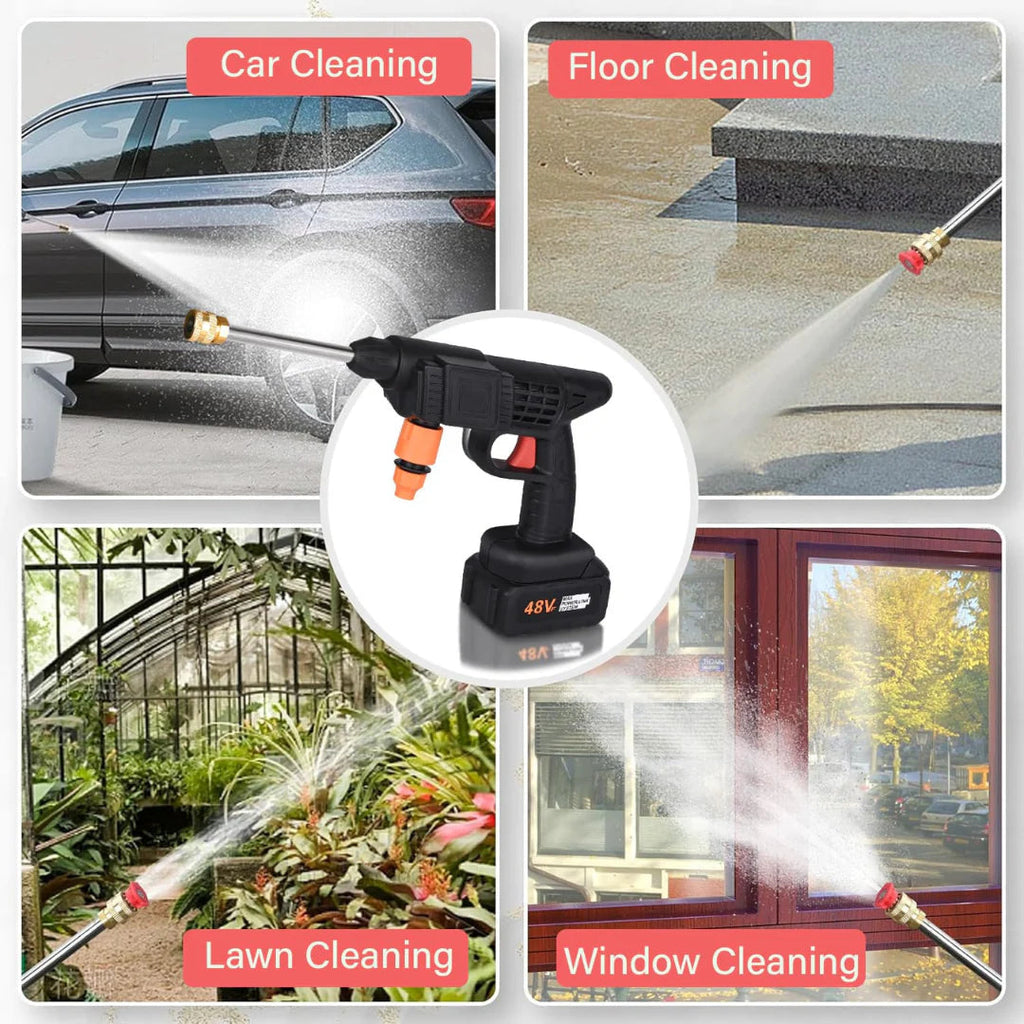 Portable car washer gun kit with battery and nozzles