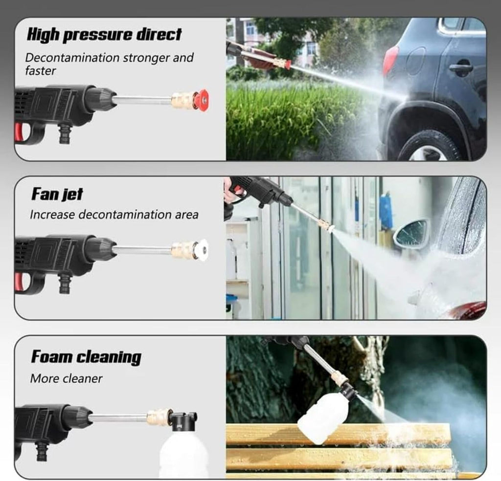 High pressure washer gun cleaning car exterior