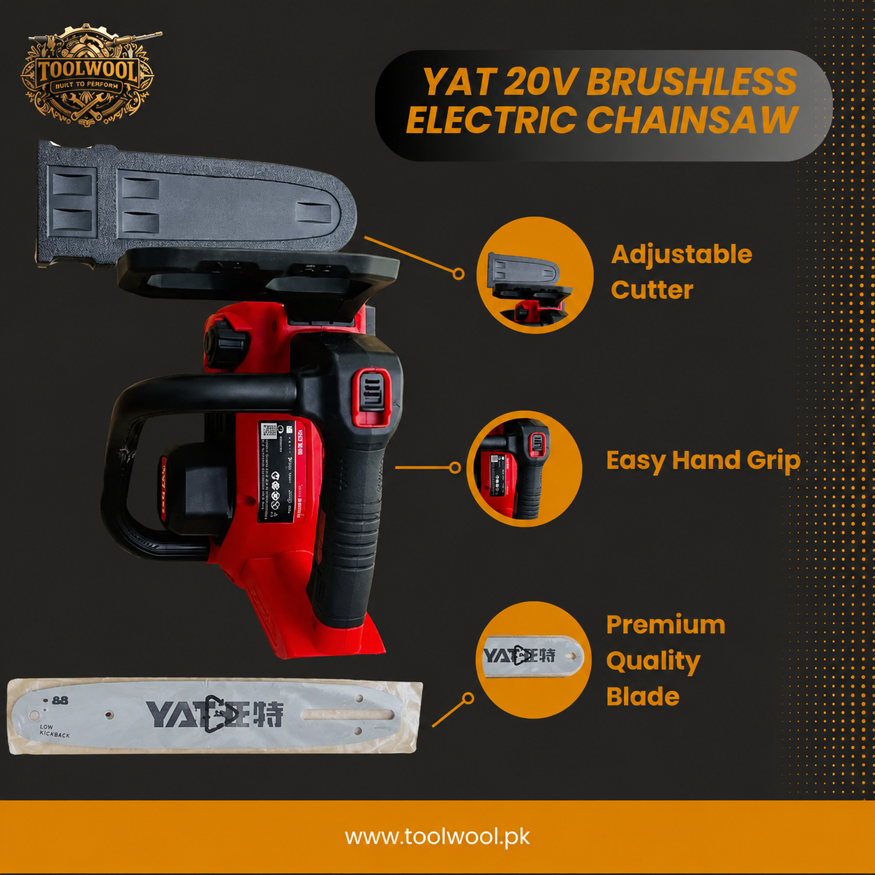 YAT 20V Brushless Electric Chainsaw | Powerful Cordless Wood Cutter with 2 Batteries, Chain Set & Accessories