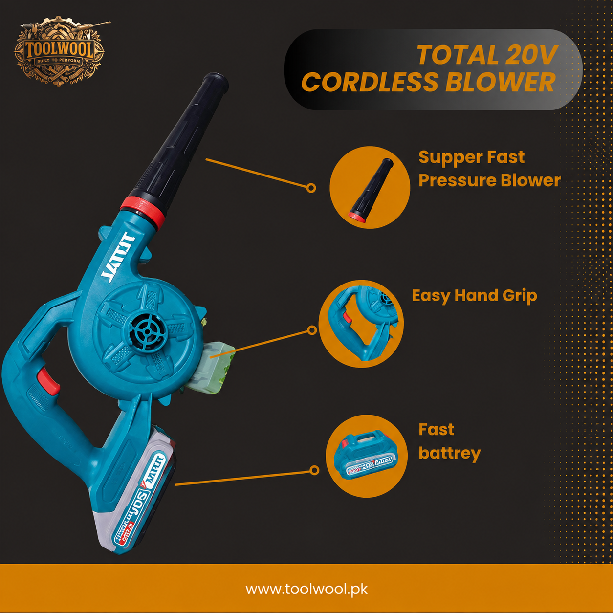 TOTAL 20V Cordless Blower | Lightweight, Compact & Powerful Dust Cleaner