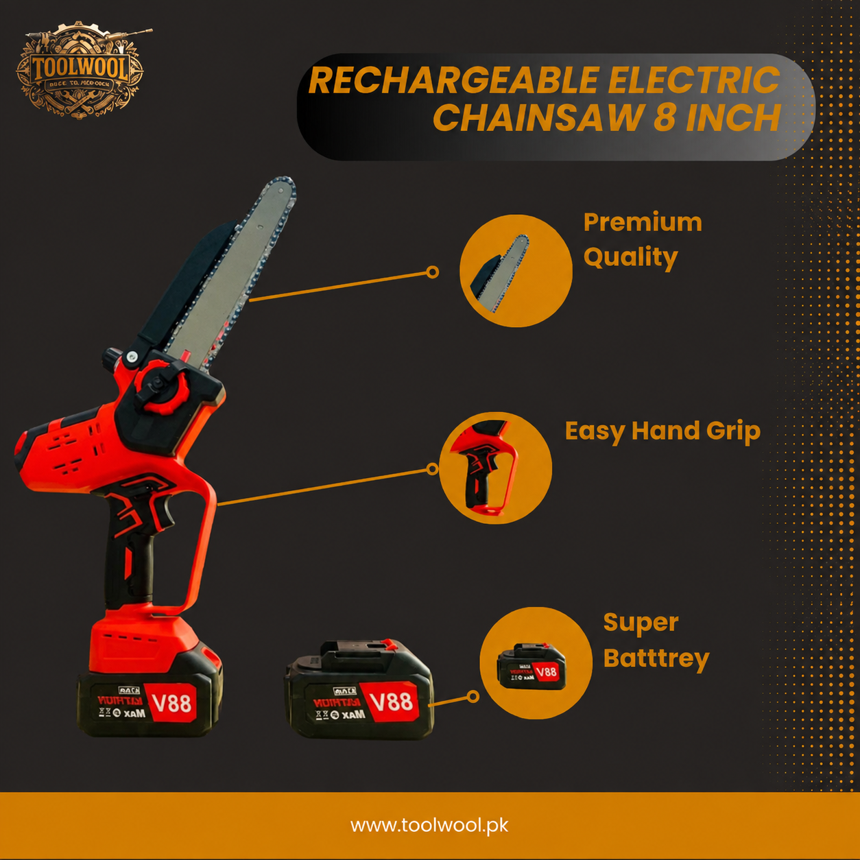 Rechargeable Electric Chainsaw 8 Inch | Powerful Cordless Wood Cutter with 2 Batteries & LCD Display