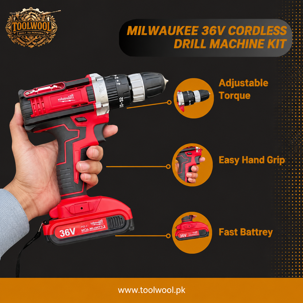 Milwaukee 36V Cordless Drill Machine Kit – 2 Batteries + Full Tool Set + Carry Case