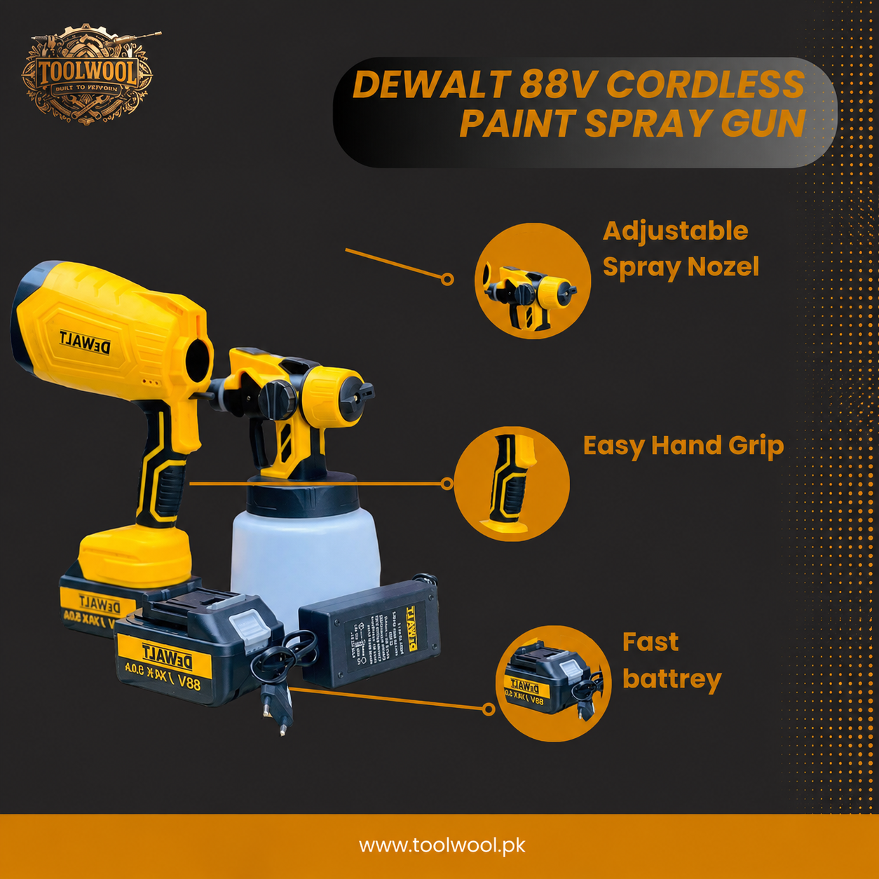 DEWALT 88V Cordless Paint Spray Gun – Portable Electric Spray Painter | 2 Batteries | 1000ml Tank