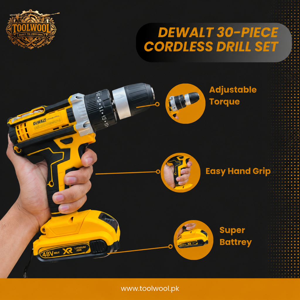 DEWALT 30-Piece Cordless Drill Set – Powerful Rechargeable Driver Kit with Dual Batteries & Bits for Home and Professional Use