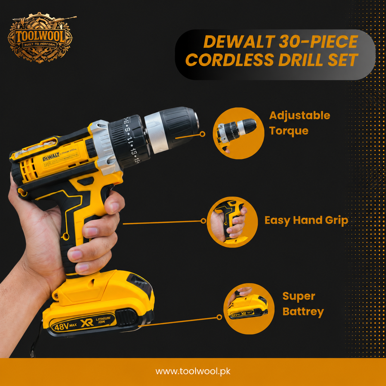 DEWALT 30-Piece Cordless Drill Set – Powerful Rechargeable Driver Kit with Dual Batteries & Bits for Home and Professional Use