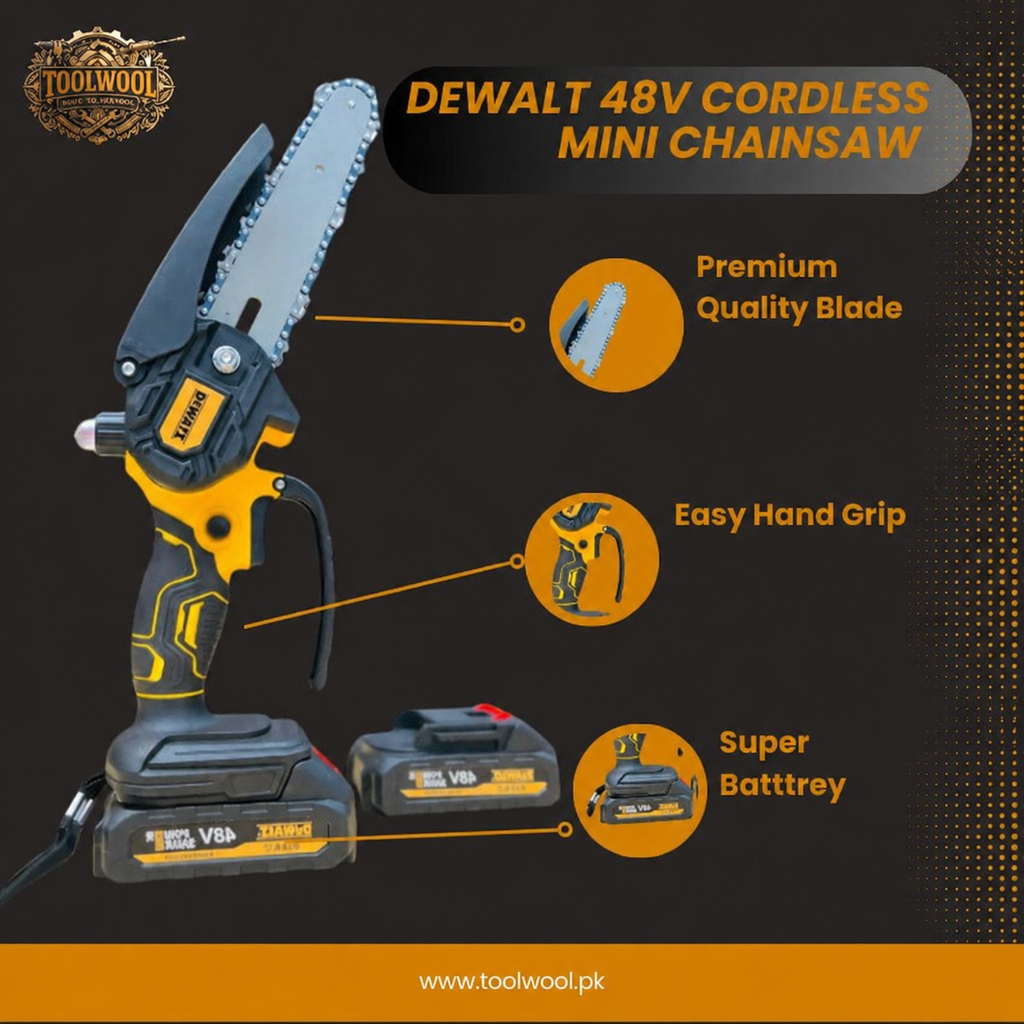 DEWALT 48V Cordless Mini Chainsaw with 2 Batteries & Carry Case – Portable Electric Pruning Saw for Home & Garden