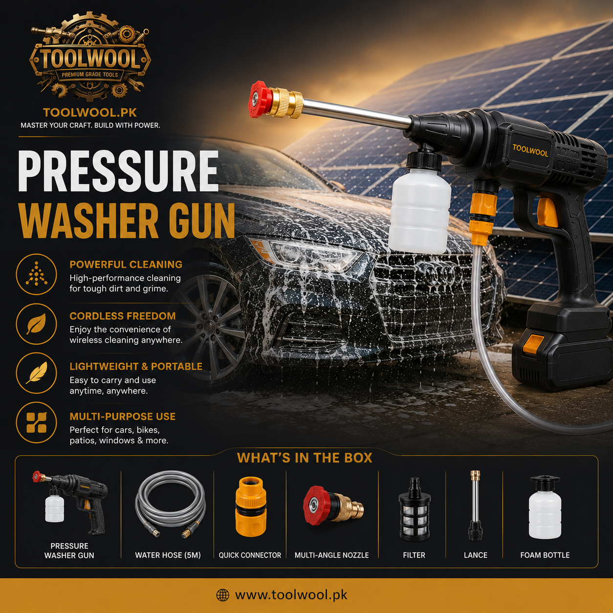Cordless high-pressure car washer gun with accessories Pakistan