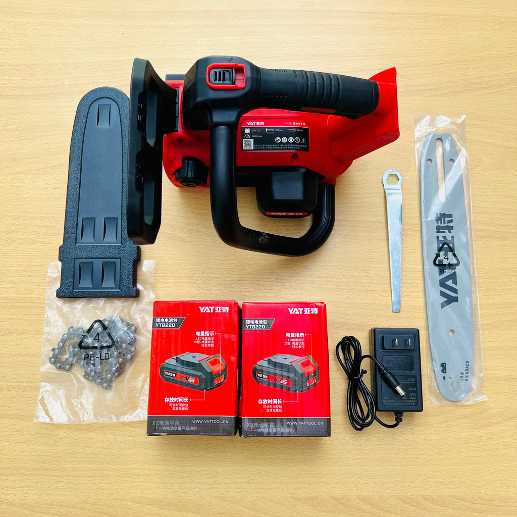 YAT 20V Brushless Electric Chainsaw | Powerful Cordless Wood Cutter with 2 Batteries, Chain Set & Accessories