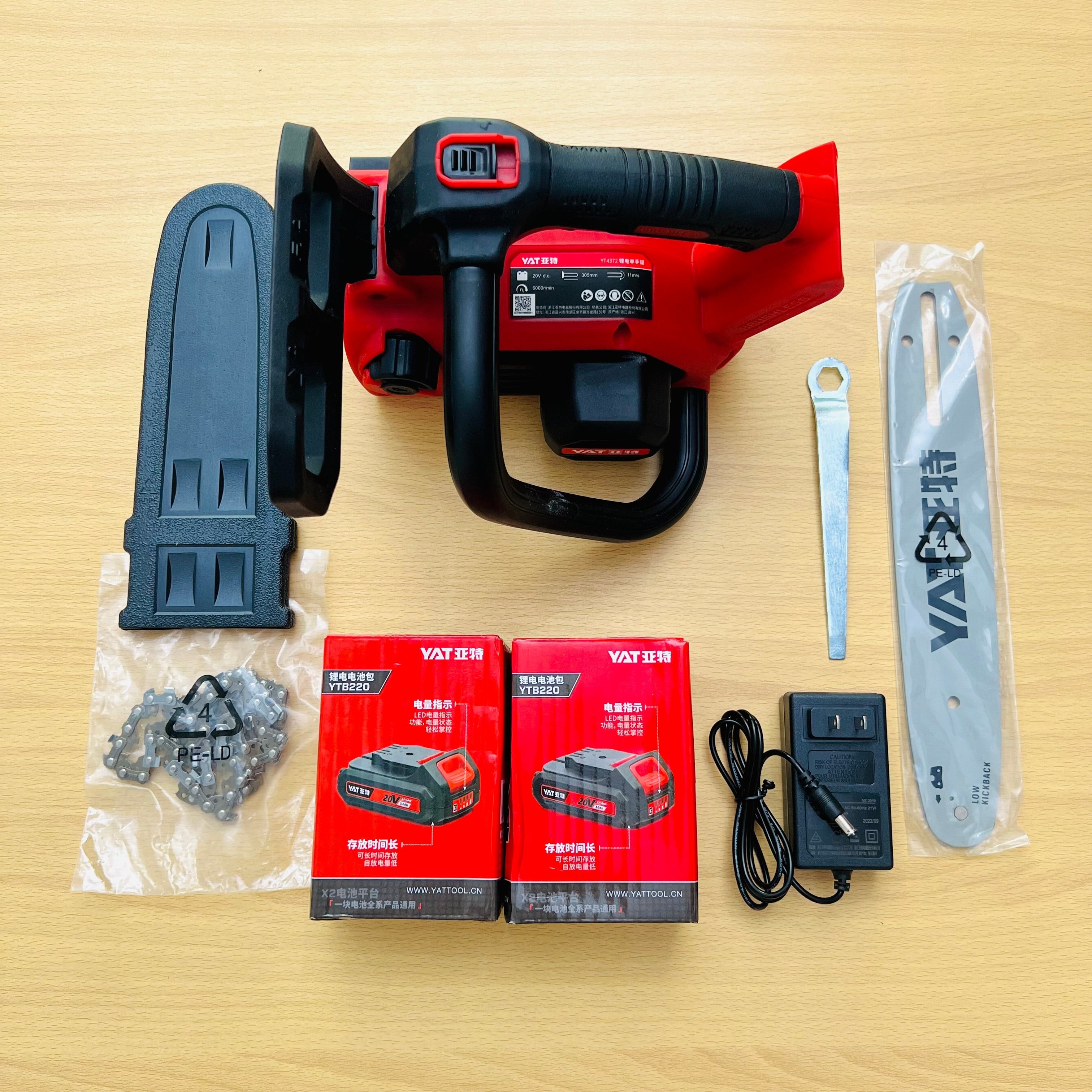 YAT 20V Brushless Electric Chainsaw | Powerful Cordless Wood Cutter with 2 Batteries, Chain Set & Accessories