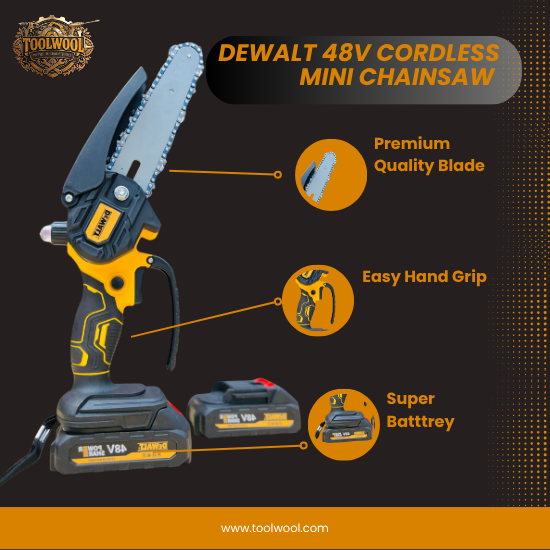 DEWALT 48V Cordless Mini Chainsaw with 2 Batteries & Carry Case – Portable Electric Pruning Saw for Home & Garden