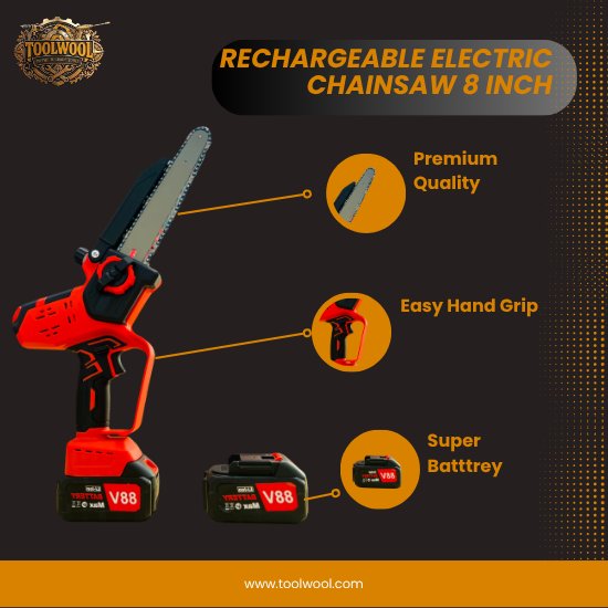 Rechargeable Electric Chainsaw 8 Inch | Powerful Cordless Wood Cutter with 2 Batteries & LCD Display