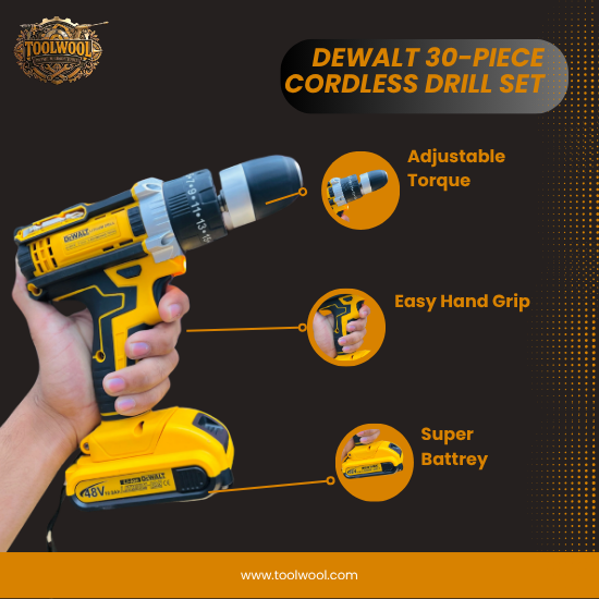 DEWALT 30-Piece Cordless Drill Set – Powerful Rechargeable Driver Kit with Dual Batteries & Bits for Home and Professional Use