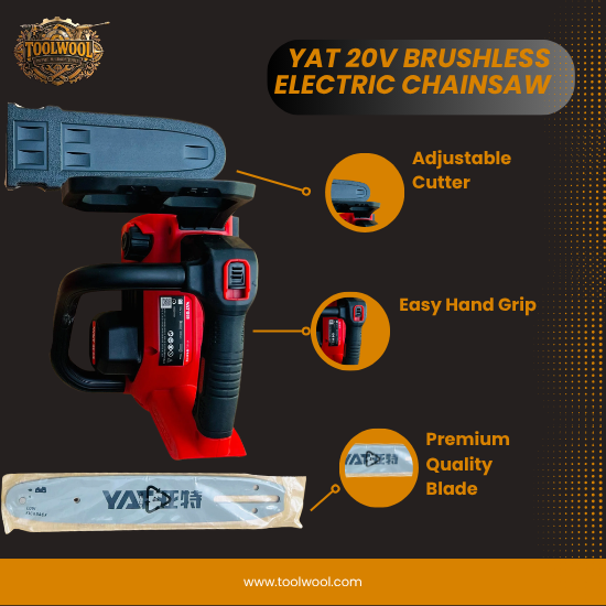 YAT 20V Brushless Electric Chainsaw | Powerful Cordless Wood Cutter with 2 Batteries, Chain Set & Accessories