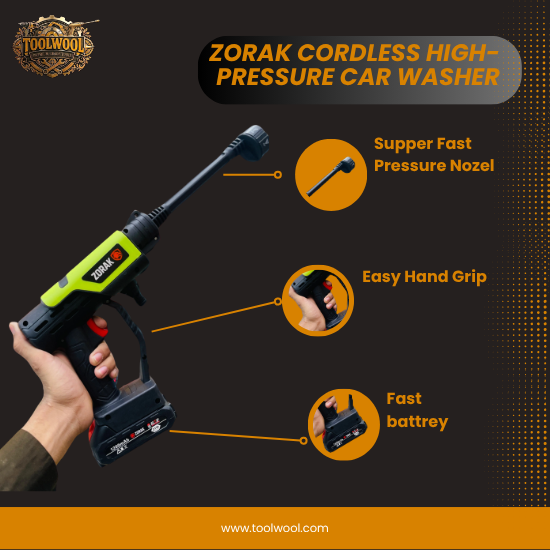 ZORAK Cordless High-Pressure Car Washer – 2 Batteries | Foam Cannon | Portable Jet Cleaning Kit