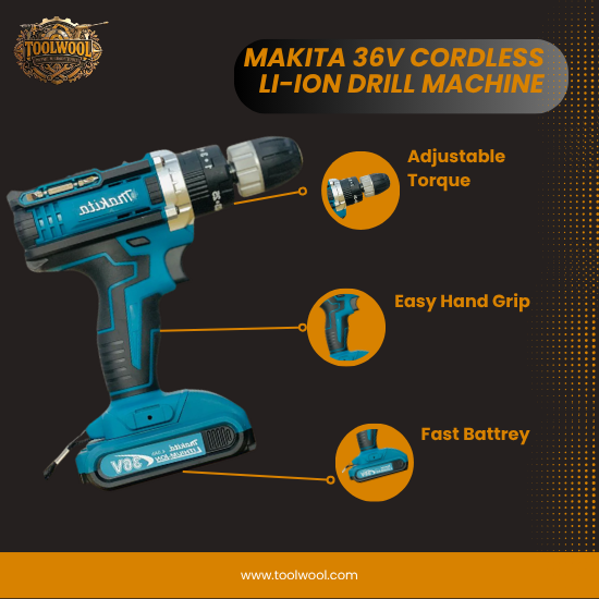 Makita 36V Cordless Li-ion Drill Machine Kit (2 Batteries + Full Accessories)