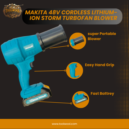 Makita 48V Cordless Lithium-Ion Storm Turbofan Blower – 6.0Ah Battery, 32,000 RPM High-Power Air Duster