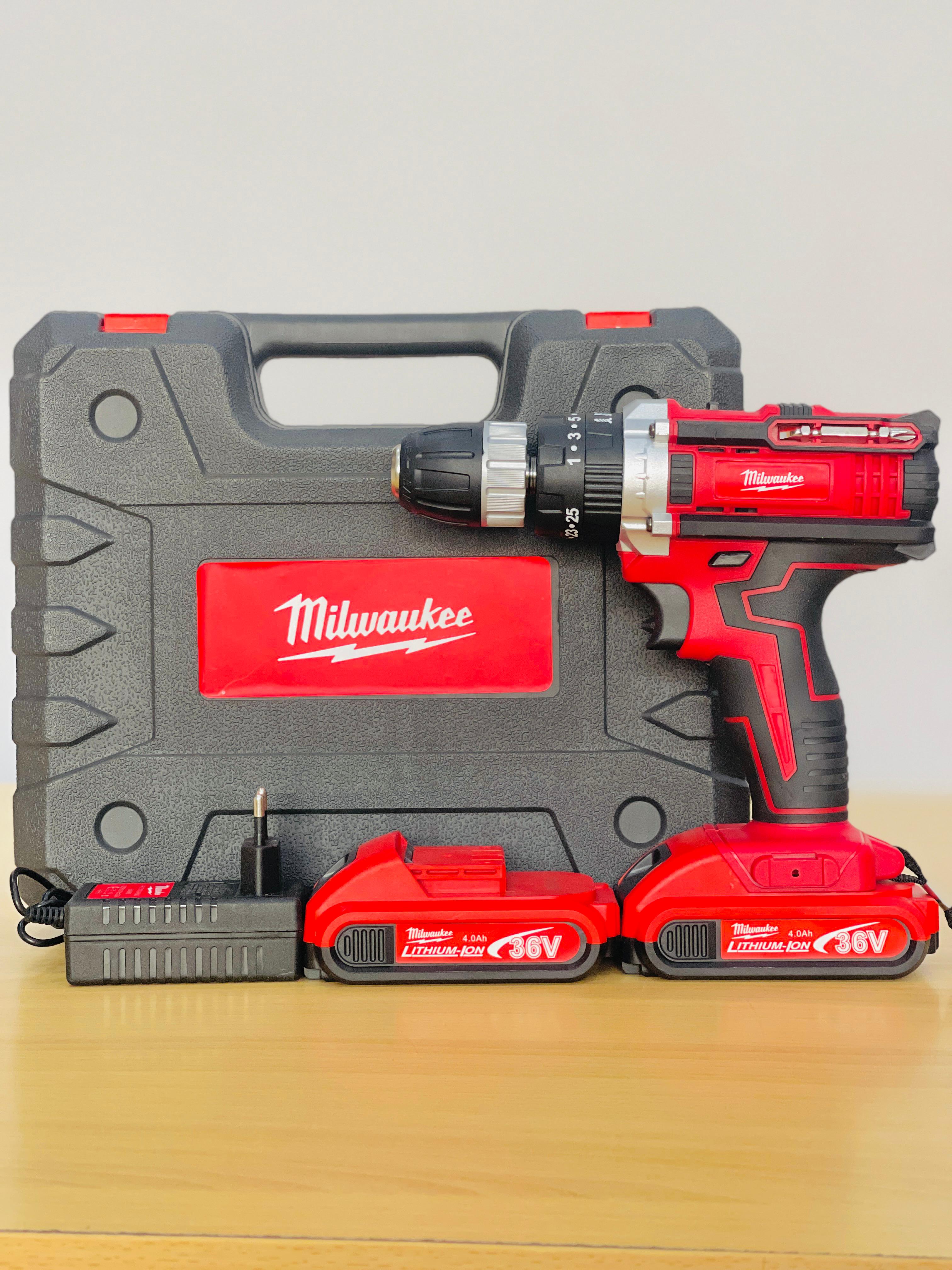 Milwaukee 36V Cordless Drill Machine Kit – 2 Batteries + Full Tool Set + Carry Case